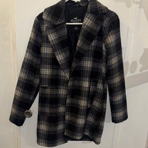 Hollister Women's Black and Gray Plaid Blazer
